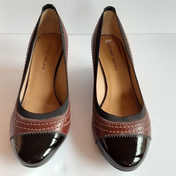 Antonio Melani Black Brown round toe wedge - Picture 2 of 8